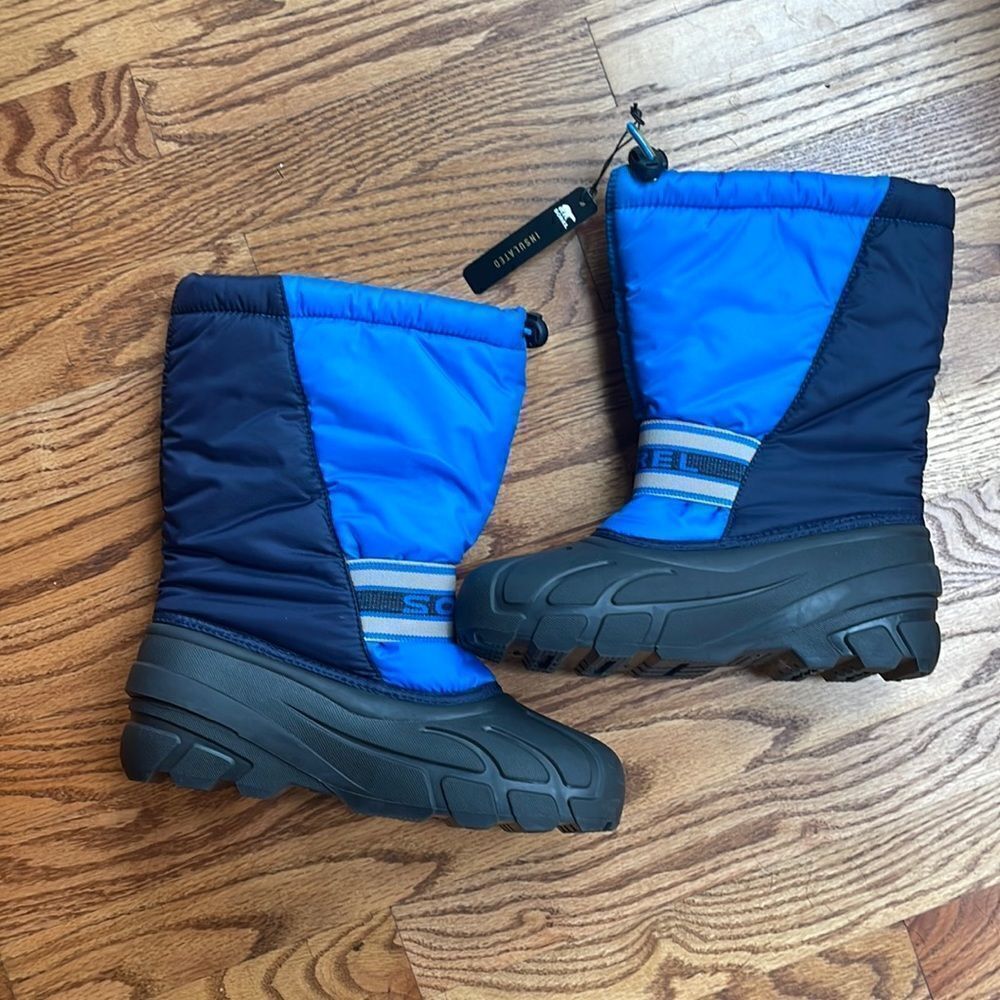 Sorel Blue Pull-On Snow Boots NWT Drawstring Waterproof Felt Liner Sz6 boys #nwt